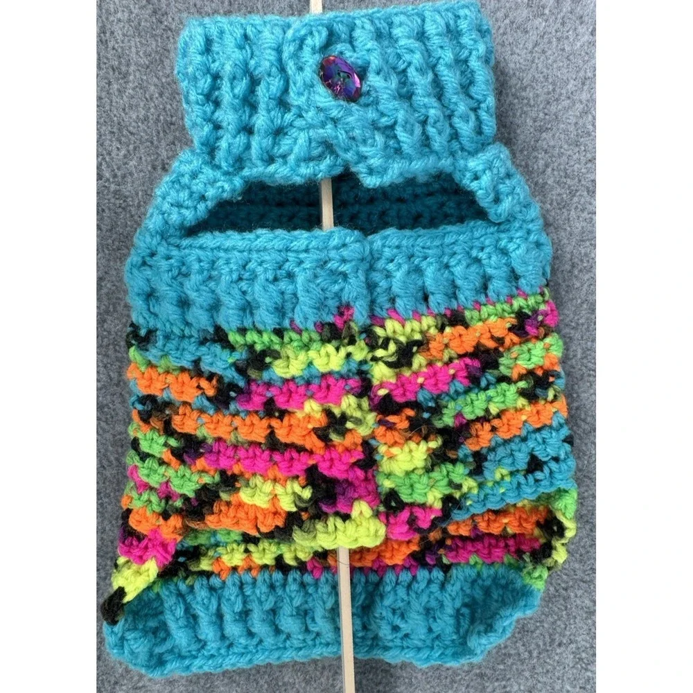 X-Small Dog‎ Sweater Turquoise Variegated Handmade Crochet